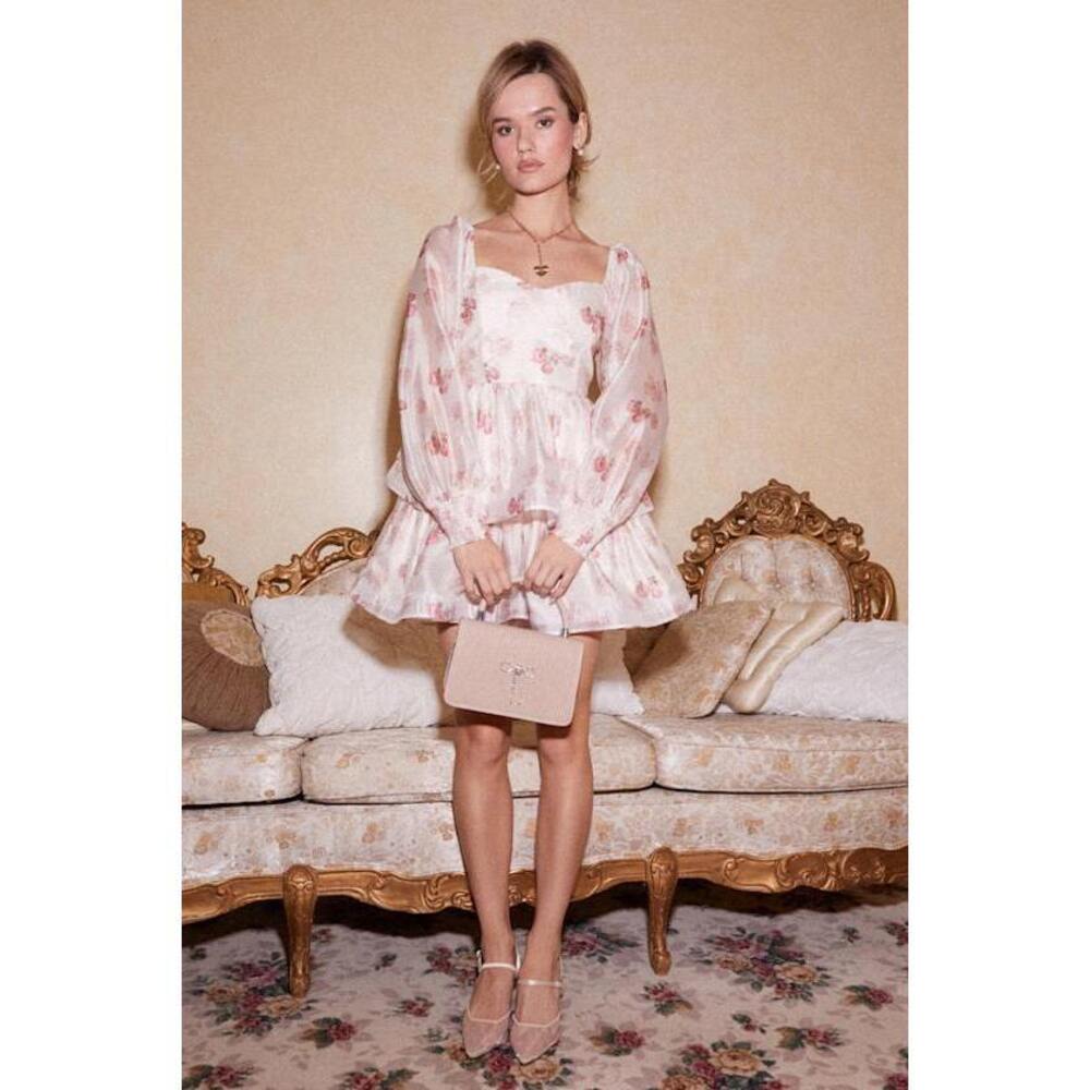Lulus Exemplary Darling Blush Pink Floral Organza Tiered Mini Dress - Size XL
